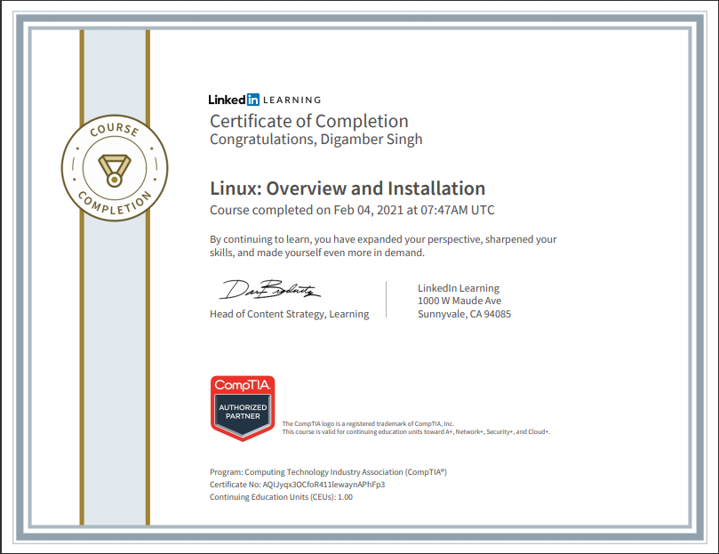 Linux Overview certification by CompTIA